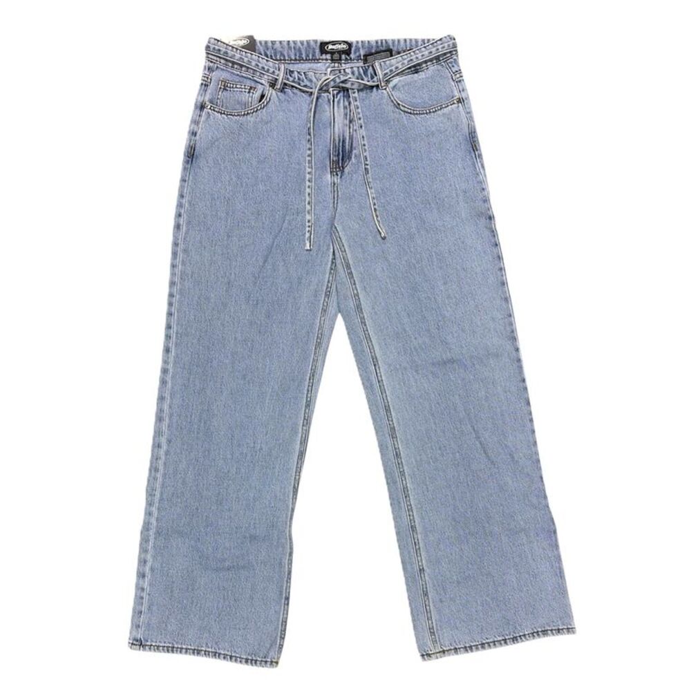 Buffalo Jeans Women's High Rise Wide Leg Belted 5 Pocket Jean - Light Wash